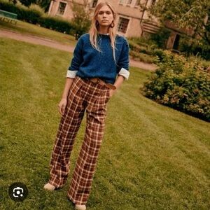 Sezane plaid wool Theophile trousers 36 4 brown green check like new SOLD OUT